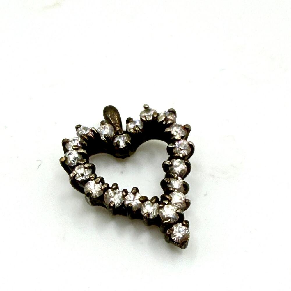 Vintage 80s Silver Cubic Zirconia Open Heart Pendant